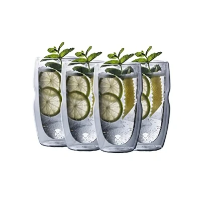 Image of MasterPro BGMP20201 Set of 4 50 ml Double Wall Transparent Liquor Glasses from 20 º to 200 º, Borosilicate…