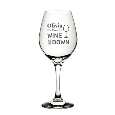 Image of Personalised Engraved Wine Glass Your Name its Time to Down