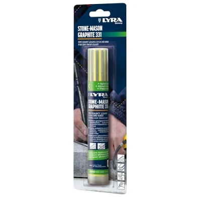 Image of LYRA Dry Giant Replacement Leads Round Tin Filled with 12 Pieces 331 Stone Head Refills 2 x 5 150 mm for Hard Surfaces such as Stone, Concrete, in Blister Packaging