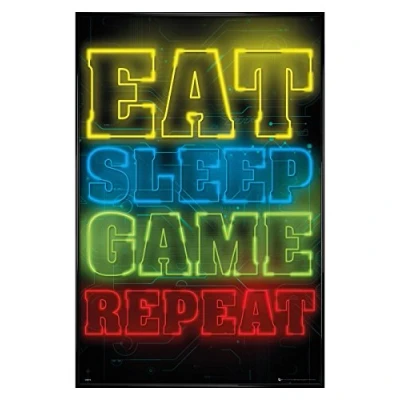 Image of Grindstore Gloss Black Framed Eat Sleep Game Repeat Gaming Maxi Poster 61x91.5cm