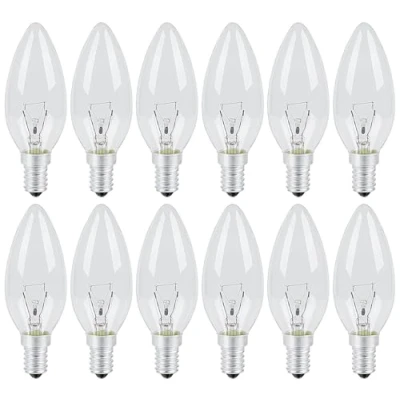 Image of Vanke E14 Light Bulb 40W, SES Dimmable Small Screw Candle Bulbs Warm White 2700K, Energy Saver C35 Clear Bulb, 430 Lumen, 12 Pack
