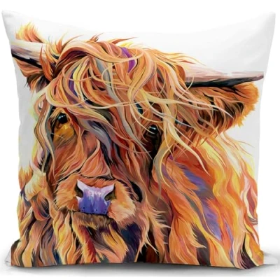 Image of HUASHUZI Cushion Cover Highland Cow Gifts for Women Scottish Animal Decorations Throw Pillow Case Decor Home Livingroom Couch Sofa 18&quot;x18&quot;(45x45cm)