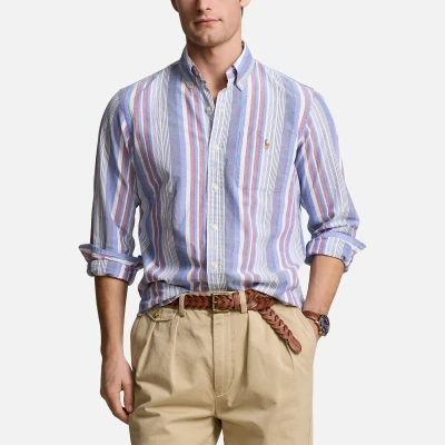 Image of Polo Ralph Lauren Custom FIT Striped Oxford Shirt blue/red/multicoloured, Men&#039;s, Size: XXL, Blue/red/multi coloured
