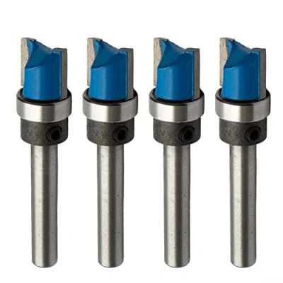 Image of 4 Pcs 1/4 Inch Shank Flush Trim Mortise Template Router Bit Set Wood Top Bearing Milling Cutter Tools, Silver+blue