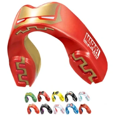 Image of Marvel Iron Man Metallic Sports Mouthguard Dual Layer Premium Protection Junior Gum Shield with Case for Boxing, MMA, Rugby, Martial Arts, Judo and All Contact