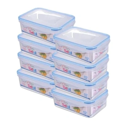 Image of HOMESHOPA Plastic Airtight Food Storage Container, 8 Pack 1 Litre Leakproof Rectangle Container with Clip Lock Lid, BPA Free Reusable Meal Prep Lunch Box Microwave Freezer &amp; Dishwasher Safe