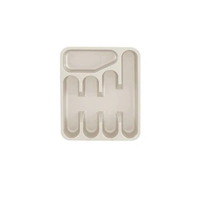 Image of 5 Compartment Plastic Cutlery Holder Tray Drawer Organiser Rack (Taupe)