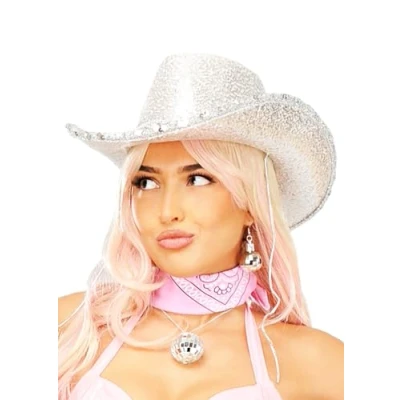 Image of Womens Cowgirl Metallic Silver Sequin Space Cowboy Hat