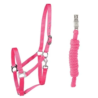 Image of PFIFF 102931 Halter and Rope Set, Plastic Lead Rope, Pink Cob