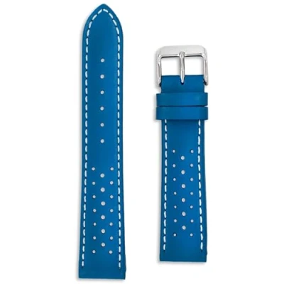 Image of Buckle &amp; Stitch Perforated Leather Rally Strap 18mm Blue Genuine Calf Racing Watch Band Spring Bars and Tool Included (18mm, Blue)