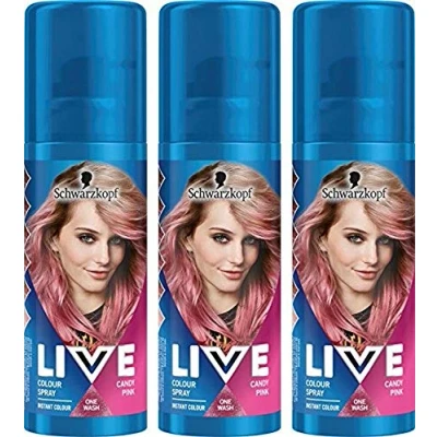 Image of Schwarzkopf Live Colour Temporary Hair Spray, Candy Pink, Pack of 3