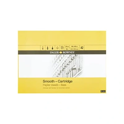 Image of Daler Rowney Smooth 130gsm A2 Cartridge Drawing Paper, Glued 1 Side, Acid free, 30 Natural White Sheets, Ideal for Professional Artists &amp; Students