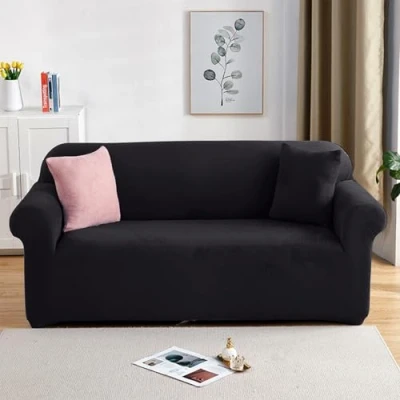 Image of PETCUTE Elastic sofa covers 3 Seater slipcovers velvet thick Black
