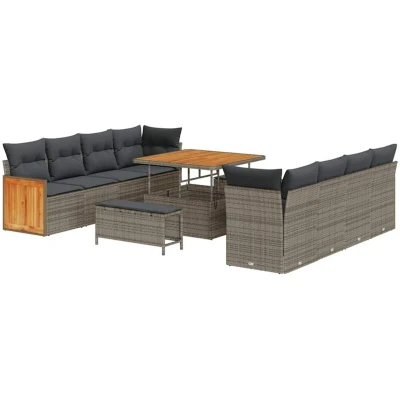 Image of vidaXL 11 Piece Garden Sofa Set with Cushions Grey Poly Rattan Acacia