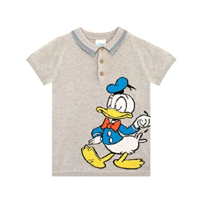 Image of Disney Boys Donald Duck Polo Shirt Short Sleeve Knitted Top for Kids Grey 6 7 Years