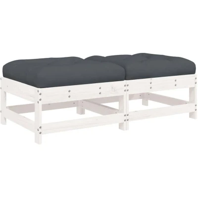 Image of vidaXL Garden Footstools with Cushions 2pcs White Solid Wood Pine