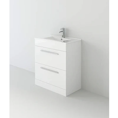 Image of VeeBath Venus 700 Vanity Unit, Wash Basin Bathroom Sink, Soft Close Drawer and Flap, Cloakroom Wall Mounted Storage Cabinet White,Slim edge (Assembled)