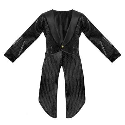 Image of Adults Black Sequin Tailcoat Fancy Dress Small Long Tailed Jacket With Sequins and Lapels Perfect for Charity Events, Dance Shows, Performances Other Events