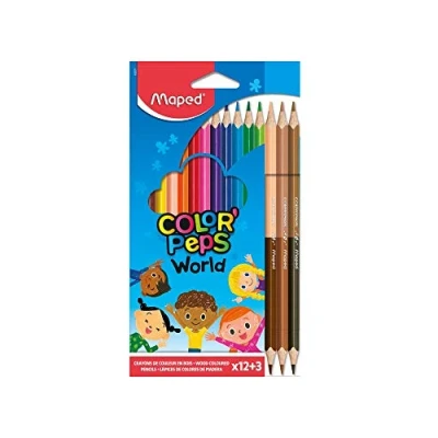 Image of Maped Color Peps World Skin Tone Duo Tip Colouring Pencils (Pack of 15), multicolor, 832071