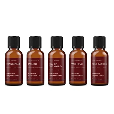 Image of Mystic Moments Floral Favourite Fragrance Oil Gift Starter Pack 5x50ml Frangipani, Jasmine, Lily of The Valley, Patchouli, Rose Garden Perfect as a