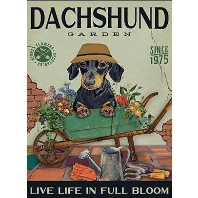 Image of Dachshund Garden Vintage Look Reproduction Metal Sign Tin 8X12 Inches