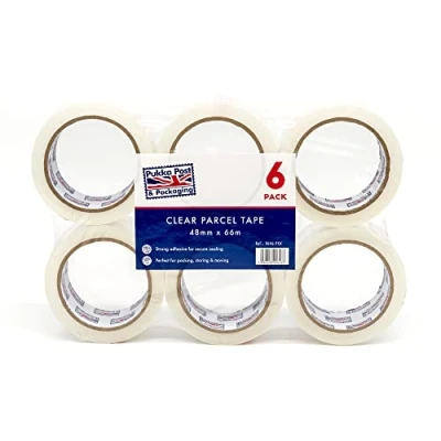 Image of Pukka Post, Strong Adhesive Parcel Tape for Secure Sealing Perfect Packing, Storing, and Moving Clear, 48mm x 66m 6 pack