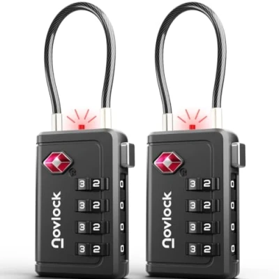 Image of TSA Luggage Locks with Alert Indicator 4 Digit Travel Padlocks Flexible Cables for Suitcases, Backpacks &amp; More Suitcase Locks, 2 Pack, Black