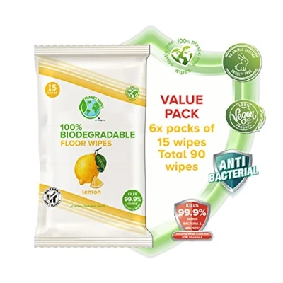 Image of Planet Wipes Lemon Fresh Fragranced Biodegradable (15 Count (Pack of 6))