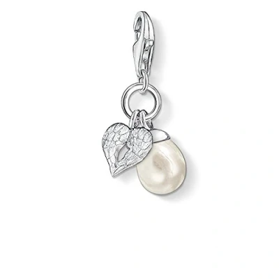 Image of Thomas Sabo Women Charm Pendant Pearl Heart Wings Club 925 Sterling Silver 0779 082 14