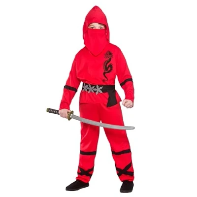 Image of Wicked Costumes Boys Red Power Ninja Fancy Dress Costume Large (8 10 Years)