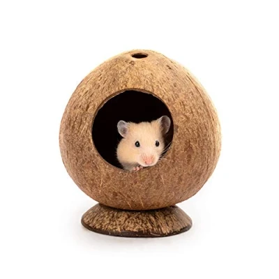 Image of andwe Coconut Hut Hamster House Bed for Gerbils Mice Small Animal Cage Habitat Decor