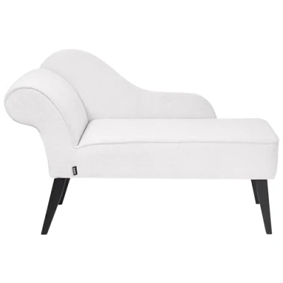 Image of Vintage Left Hand Polyester Fabric Chaise Lounge Upholstery Black Legs White Biarritz