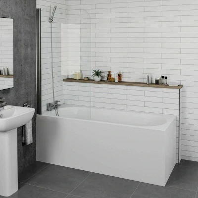 Image of Ceramica Straight Curved Bath Bundle 1600mm With Shower Screen &amp; Front And End Panel