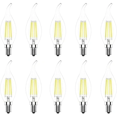 Image of 10 Pack 6W E14 Bulb Filament LED Flame Candle 6500K Cool White Equivalent Bulbs Incandescent Halogen 60W Dimmable AC220 240V