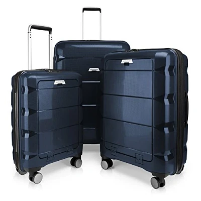 Image of HAUPTSTADTKOFFER Britz 3piece suitcase set trolley travel expandable, TSA, 4 wheels, (S, M &amp; L), dark blue