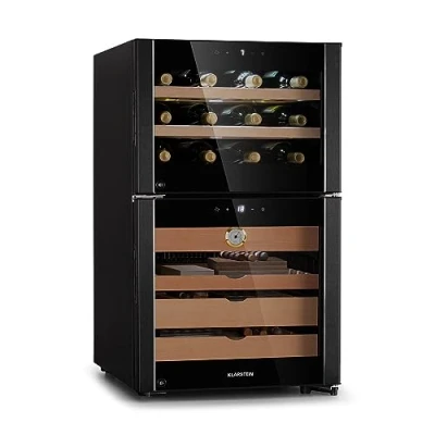 Image of Klarstein Cigar Humidor and Wine Cooler, 89L Indoor Drinks &amp; Fridge, Large Bottle Beer Fridge w/Glass Door, Under Counter Box Humidors, LED Digital Display, Temperature Control, Hygrometer