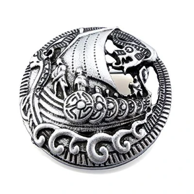 Image of Patch Nation Norse Rune Viking Silver Metal Pin Brooch Badge (Longboat)