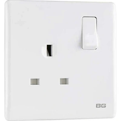 Image of BG BRITISH GENERAL 13A Single Gang Mains Wall Plug Switched Socket SCREWLESS Rounded Edge