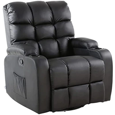 Image of More4Homes REGAL 10 IN 1 RECLINER CHAIR ROCKING MASSAGE SWIVEL HEATED GAMING BONDED LEATHER ARMCHAIR (Black)