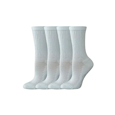 Image of Amazon Essentials Women&#039;s Cotton Cushioned Performance Work Crew Socks, 4 Pairs, White, 7