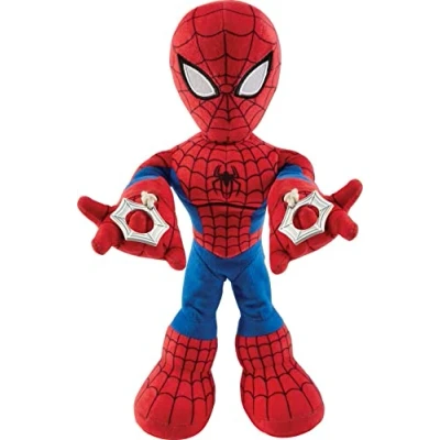 Image of Marvel City Swinging Spider Man Plush Figure, 11in Soft Super Hero Doll with Web Action, Lights &amp; Sounds, Gift for Kids Collectors