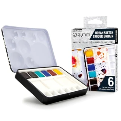 Image of QoR Mini Watercolor 6 Color Half Pan Set, Urban Sketching Set