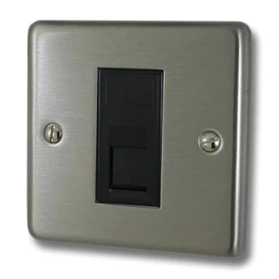 Image of G&amp;H Brassware Contour Brushed Steel 1 Gang / Single Rj45 Plug Socket CSS61B