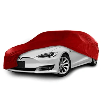 Image of Cosmos 10346 Indoor Car Cover compatible with main Large Saloon models, Elastic, Breathable and Dustproof Fabric, Soft Lining, Snug Fit, Red, XL