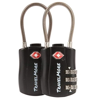 Image of 2 Pack TSA Approved Travel Combination Cable Luggage Locks for Suitcases &amp; Backpacks Black