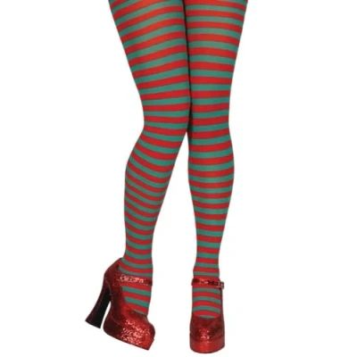 Image of Wicked Costumes Adult Red &amp; Green Candystripe Tights Fancy Dress Costume Accessory