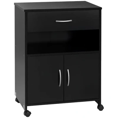 Image of Vinsetto Printer Stand Mobile Cabinet with Storage, Open Shelf, Drawer for Home Office, 60cm x 39cm 80cm, Black