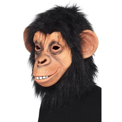 Image of Smiffys Chimp Mask, Black Full Overhead, Party Animals Fancy Dress, Animal Dress Up Masks