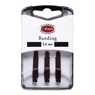 Image of Brause Ref 318050B Bandzug 5 mm Calligraphy Nibs (Pack of 3) Chisel Point Nib, Ideal for Latin Calligraphy, Solid Metal Construction, Ink Reservoir on Top