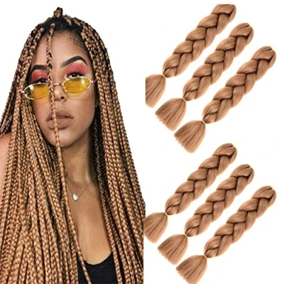 Image of Braiding Hair brown Jumbo Braids Extension,6 Packs kanekalon for Box Braid Crochet Twist Extensions (brown)